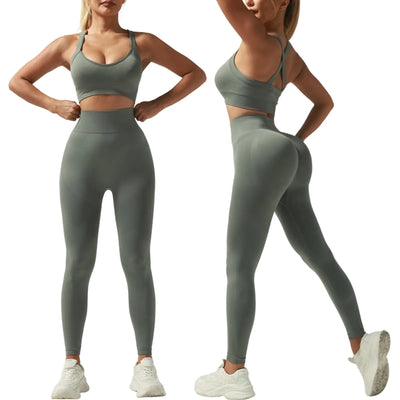 Aliaglo Workout Outfits for Women 2 Piece Ribbed Seamless Crop Tank High Waist Yoga Leggings Sets (Grey small)