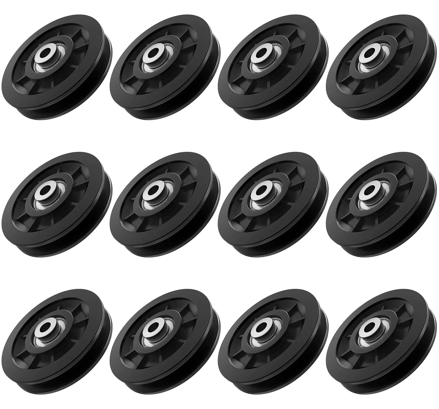 Anobeyi 90mm/3.5" Fitness Nylon Pulley Wheel Universal Wear Resistant Bearing Pulley for Replacement Gym Equipment Parts Cable Machine Accessories Home Gym Garage Door Pulley System (Black-12pcs)