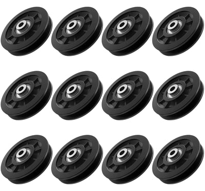 Anobeyi 90mm/3.5" Fitness Nylon Pulley Wheel Universal Wear Resistant Bearing Pulley for Replacement Gym Equipment Parts Cable Machine Accessories Home Gym Garage Door Pulley System (Black-12pcs)