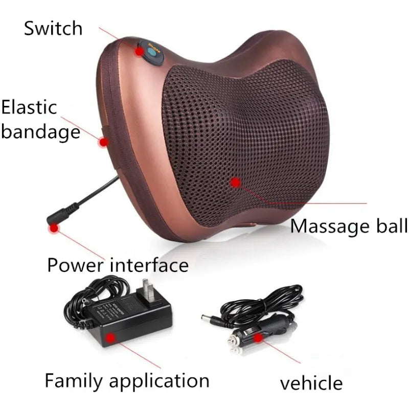 Electric Infrared Heating Kneading Neck Shoulder Back Body Spa Massage Pillow Car Chair Shiatsu Massager