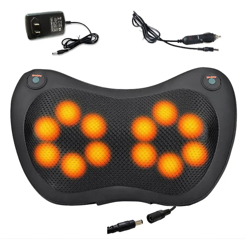 Electric Infrared Heating Kneading Neck Shoulder Back Body Spa Massage Pillow Car Chair Shiatsu Massager